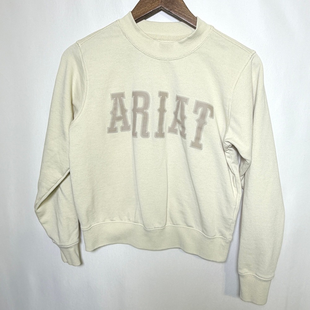 Ariat Essential Crew Sweatshirt Cream Logo Pullover 10054499 Womens XS - Picture 2 of 9